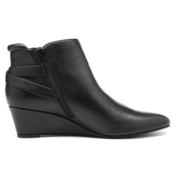 Pointed Toe Wedge Heel Ankle Booties - BLACK PU - 2